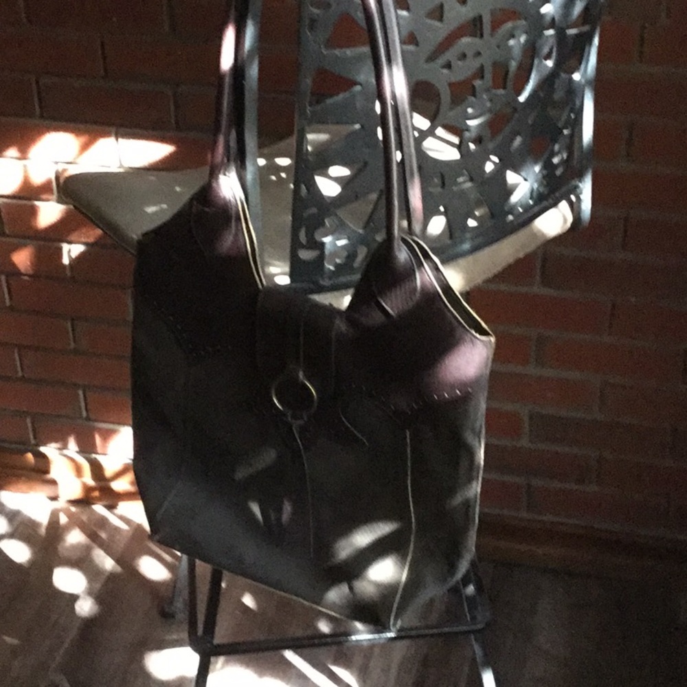 Western rough suede and leather tote